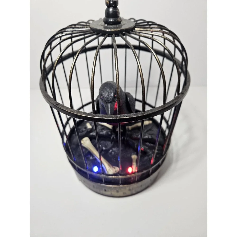 Talking Raven Crow Bird Cage Halloween Prop Decor Home Accents Holiday Animated